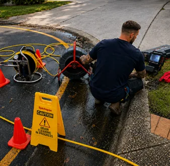 Repairing a burst drain pipe at a Liberty Grove home